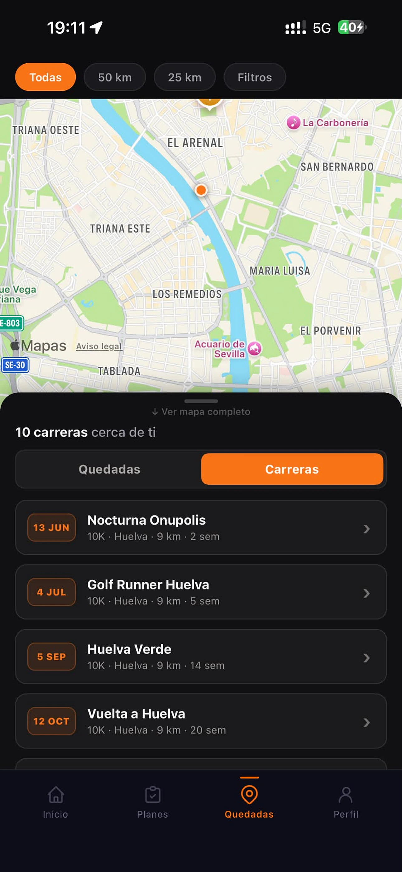 Mapa con rutas sugeridas y quedadas